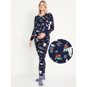 NEW Old Navy Womens Maternity Thermal Pajama Set XL Navy Blue Dogs NWT
